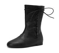 Qynthra Bottes de Combat Mi-Mollet à Talon Plat Femme Lacets Bout Rond Style Neutre Bottes Militaires Chaussures de Rue Décontractées Design Inspiré du Couple,Noir,35 EU