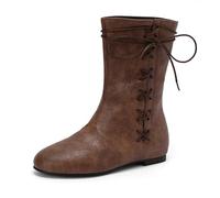 Qynthra Bottes de Combat Mi-Mollet à Talon Plat Femme Lacets Bout Rond Style Neutre Bottes Militaires Chaussures de Rue Décontractées Design Inspiré du Couple,Marron,43 EU