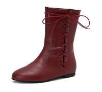 Qynthra Bottes de Combat Mi-Mollet à Talon Plat Femme Lacets Bout Rond Style Neutre Bottes Militaires Chaussures de Rue Décontractées Design Inspiré du Couple,Burgundy,43 EU
