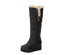 Qynthra Bottes Detail Boucle Genou Haut Style Matelasse Double Fausse Fourrure Semelle Plateforme pour Tenue Expedition Polaire,Noir,39 EU