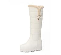 Qynthra Bottes Detail Boucle Genou Haut Style Matelasse Double Fausse Fourrure Semelle Plateforme pour Tenue Expedition Polaire,Blanc,41 EU