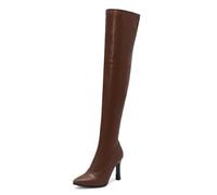 Qynthra Bottes Femme PU sur Le Genou Bout Pointu Talon Haut Fermeture Éclair Latérale Mode Haute sur La Cuisse Soirée Fête Chaussures de Robe,Marron,44 EU