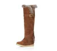 Qynthra Bottes Hautes en Daim À Franges Style Au Genou Bord en Fourrure Talon Bas pour Hiver Automne Mode Quotidienne,Jaune,37 EU