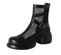 Qynthra Bottines À Talon Bloc Et Plateforme Femme Chaussures Sandales D'Été Ajourées Bout Carré Fermeture Éclair Arrière pour Quotidien Et Vacances,Noir,41 EU