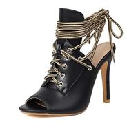 Qynthra Bottines de Cheville à Talons Hauts Lacets Bout Ouvert Sandales Talons Aiguilles Confortables pour Pieds Larges Stabilité de Marche Événement de Bureau et Trajet Urbain,Noir,44 EU