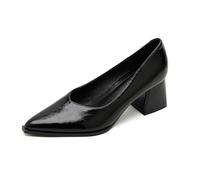 Qynthra Chaussures Bureau Bout Pointu Talon Bloc Slip on Escarpins Habillés Classiques pour Bureau Affaires Daim,Black Leather,35 EU