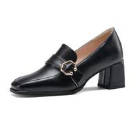 Qynthra Chaussures de Banquet pour Femme Escarpins en Simili Cuir avec Talon Bloc 5cm pour Cocktail et Événements Célébrations Bout Carré Slip-on,Noir,35 EU