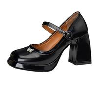 Qynthra Chaussures de Bureau Mary Jane Plateforme Bout Carré Talon Bloc Épais Escarpins Courts Professionnels avec Bride à Boucle Élégants Escarpins de Travail,Noir,43 EU