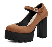 Qynthra Chaussures de Bureau Plateforme Épaisse Talon Bloc Bout Rond Escarpins Professionnels Mary Jane Escarpins Courts pour Réunions de Travail et Événements d'affaires,Jaune,40 EU