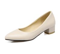 Qynthra Chaussures de Bureau Professionnelles à Bout Pointu Talon Bloc Slip on Escarpins de Travail Talons Moyens Confortables Chaussures Habillées d'affaires Travail de Bureau,Beige,43 EU