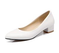 Qynthra Chaussures de Bureau Professionnelles à Bout Pointu Talon Bloc Slip on Escarpins de Travail Talons Moyens Confortables Chaussures Habillées d'affaires Travail de Bureau,Blanc,43 EU