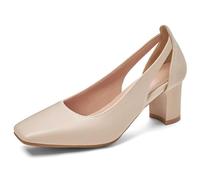 Qynthra Chaussures De Mariage Talon Bloc Bout Carré Découpé Style Slingback Talon Moyen Talons Habillés pour Fête De Mariée Et Événements du Soir Design PU Élégant,Beige,36 EU