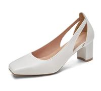 Qynthra Chaussures De Mariage Talon Bloc Bout Carré Découpé Style Slingback Talon Moyen Talons Habillés pour Fête De Mariée Et Événements du Soir Design PU Élégant,Blanc,37 EU