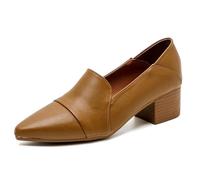 Qynthra Chaussures De Mariée en Cuir Bout Pointu pour Femme Talon Bloc Escarpins Slip on pour Mariage Et Réception Style Élégant Quotidien Semelle en Caoutchouc,Marron,39 EU
