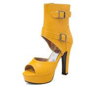 Qynthra Chaussures De Travail À Plateforme Talon Bloc Épais Bout Échancré Bottes Sandales Bride Cheville Réglable Boucle Talons De Bureau pour Décontracté d'affaires,Jaune,42 EU