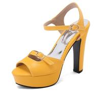 Qynthra Chaussures De Travail À Plateforme Talon Bloc Épais Bout Ouvert Femme Bride Cheville Boucle Sandales Habillées De Bureau pour Décontracté d'affaires Et Station Debout,Jaune,44 EU