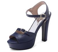 Qynthra Chaussures De Travail À Plateforme Talon Bloc Épais Bout Ouvert Femme Bride Cheville Boucle Sandales Habillées De Bureau pour Décontracté d'affaires Et Station Debout,Bleu,47 EU