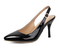 Qynthra Chaussures De Travail Femme Slingback Bout Pointu Stiletto Escarpins Cuir Verni Talon Bas Escarpins Habillés Chaussures De Bureau Travail Quotidien Et Tenue d'affaires,Noir,44 EU