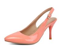 Qynthra Chaussures De Travail Femme Slingback Bout Pointu Stiletto Escarpins Cuir Verni Talon Bas Escarpins Habillés Chaussures De Bureau Travail Quotidien Et Tenue d'affaires,Rose,34 EU