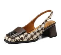 Qynthra Chaussures De Travail Slingback Talon Bloc Bout Carré Talon Moyen Tissu Escarpins Bout Fermé Talons De Bureau pour Travail d'affaires Et Station Debout Toute La Journée,Marron,38 EU