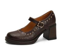 Qynthra Chaussures Mary Jane Talon Épais Confortable Bout Rond Escarpins à Clous pour Mariage et Marche Semelle Stable Bride Réglable,Marron,40 EU