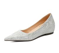 Qynthra Chaussures Respirantes à Enfiler Talon Compensé Invisible 5cm pour Grandir Bout Pointu Chaussures de Travail Microfibre Absorbante,Argent,41 EU