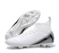 Qynthra Crampons Maintien Montants Col Élastique Ajustement Sûr Chaussures Foot FG TF Entraînement Match Gazon Terrain Unisexe Pointures 38-45,White FG,40 EU