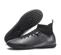 Qynthra Crampons Maintien Montants Col Élastique Ajustement Sûr Chaussures Foot FG TF Entraînement Match Gazon Terrain Unisexe Pointures 38-45,Black TF,43 EU