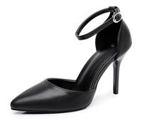 Qynthra Escarpins Bout Pointu Talon Aiguille Bride Cheville Talons Hauts Chaussures Habillées pour Soirée Événements Formels PU,Noir,40 EU