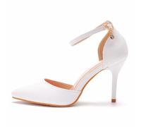 Qynthra Escarpins Bout Pointu Talon Aiguille Bride Cheville Talons Hauts Chaussures Habillées pour Soirée Événements Formels PU,Blanc,36 EU