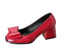 Qynthra Escarpins De Bureau Femme Bout Carré Accent Nœud Talon Bloc Chaussures De Travail À Enfiler Escarpins Habillés Business Casual pour Travail Et Commutage Quotidien,Burgundy,37 EU