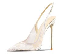 Qynthra Escarpins Femme en Dentelle Et Maille À Bride Arrière Et Talon Aiguille avec Boucle Réglable Chaussures De Mariage Blanches Élégantes 10cm 12cm pour Cérémonie Et Réception,White12cm,36 EU