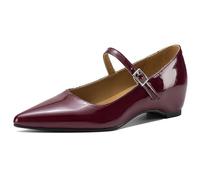 Qynthra Escarpins Mary Jane Femme À Petit Talon Bloc Vernis Chaussures Habillées Pointues avec Bride pour Travail Et Business Casual Élégantes,Burgundy,37 EU