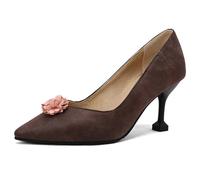 Qynthra Escarpins Slip on à Bout Pointu Talon Kitten avec Décoration Fleur Chaussures de Fête Cocktail & Rendez-Vous Dîner Élégant Matériau PU,Marron,41 EU
