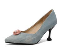 Qynthra Escarpins Slip on à Bout Pointu Talon Kitten avec Décoration Fleur Chaussures de Fête Cocktail & Rendez-Vous Dîner Élégant Matériau PU,Bleu,47 EU
