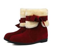 Qynthra Femmes Bottes Suede Hiver Style Cheville Double Fausse Fourrure Detail Noeud Plat pour Rendez Vous Cafe,Rouge,39 EU