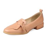 Qynthra Mocassins Décontractés en Cuir pour Femme Ballerines à Petit Talon Slip-on avec Talon Pliable Port Convertible 2-en-1 Bout Rond Confortable pour Bureau & Quotidien,Apricot,37 EU