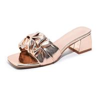 Qynthra Mules Confortables Femme Sandales Bout Ouvert Carré Talon Bloc Nœud Volanté À Enfiler Décontracté Marche Quotidien Chaussures,d'or,36 EU