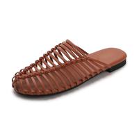 Qynthra Mules Décontractées Enfiler Plates Tressées & Chaussures Jardin Extérieur pour Escapade W nd Détente Maison Respirant Ajouré PU,Marron,37 EU