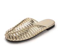 Qynthra Mules Décontractées Enfiler Plates Tressées & Chaussures Jardin Extérieur pour Escapade W nd Détente Maison Respirant Ajouré PU,d'or,40 EU