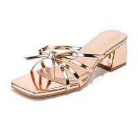Qynthra Mules Talon Bloc Femme Sandales Bout Ouvert Carré Brides Fines Nœud Papillon À Enfiler Confort Marche Toute La Journée Chaussures,d'or,36 EU