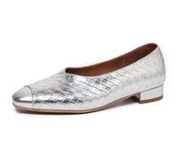 Qynthra Plates de Bureau Femme Bout Carré Talon Bas Mocassins Slip on Chaussures de Travail Plates Professionnelles Confortables pour Travail de Bureau et Réunion d'affaires,Argent,39 EU