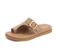 Qynthra Sandales Décontractées Plates Boucle d'orteil Bout Plat Boucle Dorée Chaussures Confortables pour Quotidien Voyage TPR,Apricot,39 EU