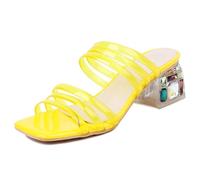 Qynthra Sandales Femme 5CM Talon Carré Ornées de Strass Bout Ouvert Mules du Soir Raffinés Slides de Robe Talons Classiques d'Été pour Dîners Formels et Événements Sociaux,Jaune,47 EU