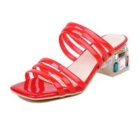 Qynthra Sandales Femme 5CM Talon Carré Ornées de Strass Bout Ouvert Mules du Soir Raffinés Slides de Robe Talons Classiques d'Été pour Dîners Formels et Événements Sociaux,Rouge,39 EU