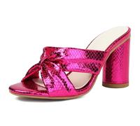 Qynthra Sandales Femme Gros Talon Carré Bretelle Nouée Bout Ouvert Mules de Robe Confortables Slides Talons pour Invité de Mariage et Tenue du Soir,Rose Red,43 EU