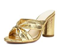 Qynthra Sandales Femme Gros Talon Carré Bretelle Nouée Bout Ouvert Mules de Robe Confortables Slides Talons pour Invité de Mariage et Tenue du Soir,d'or,35 EU