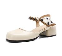 Qynthra Sandales Habillées Slingback Bout Carré Gros Talon Bloc Courroie Ruban Deux Tons Chaussures à Talons Décontractées Escarpins de Travail pour Trajet Quotidien et Réunions,Beige,34 EU