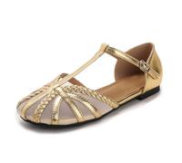Qynthra Sandales Mesh Respirantes Plates Bride T Tressé Bout Rond Chaussures Décontractées pour Marche Voyage Été,Apricot,42 EU