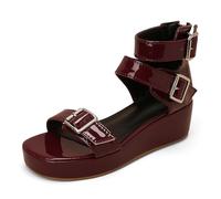 Qynthra Sandales Plateforme à Semelle Compensée 5CM Femme Semelle Mousse Chaussures Gladiateur avec Triple Boucle Lanière de Cheville Chaussures Plateforme Confortables,Burgundy,45 EU